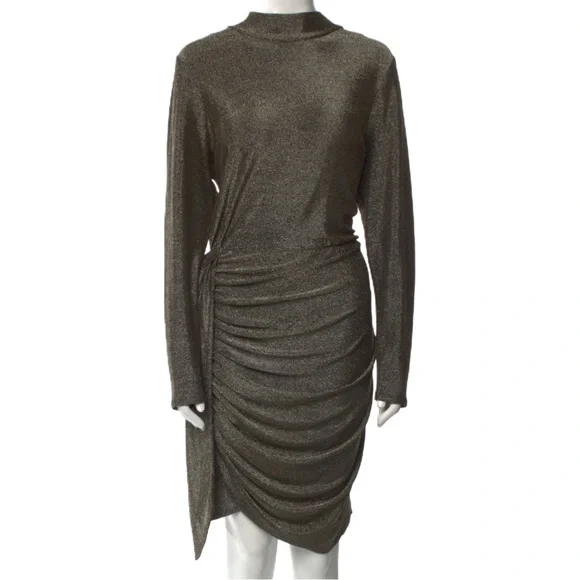 REFORMATION Paprika Gold Sparkle Long Sleeve Stretchy Knotted Dress - Picture 3 of 9